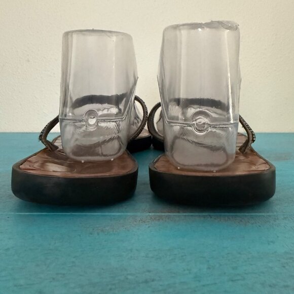 COACH Laurel Leather Silver Gray Bugle Beaded Flip Flop Sandals Sz 9.5 - Picture 6 of 11